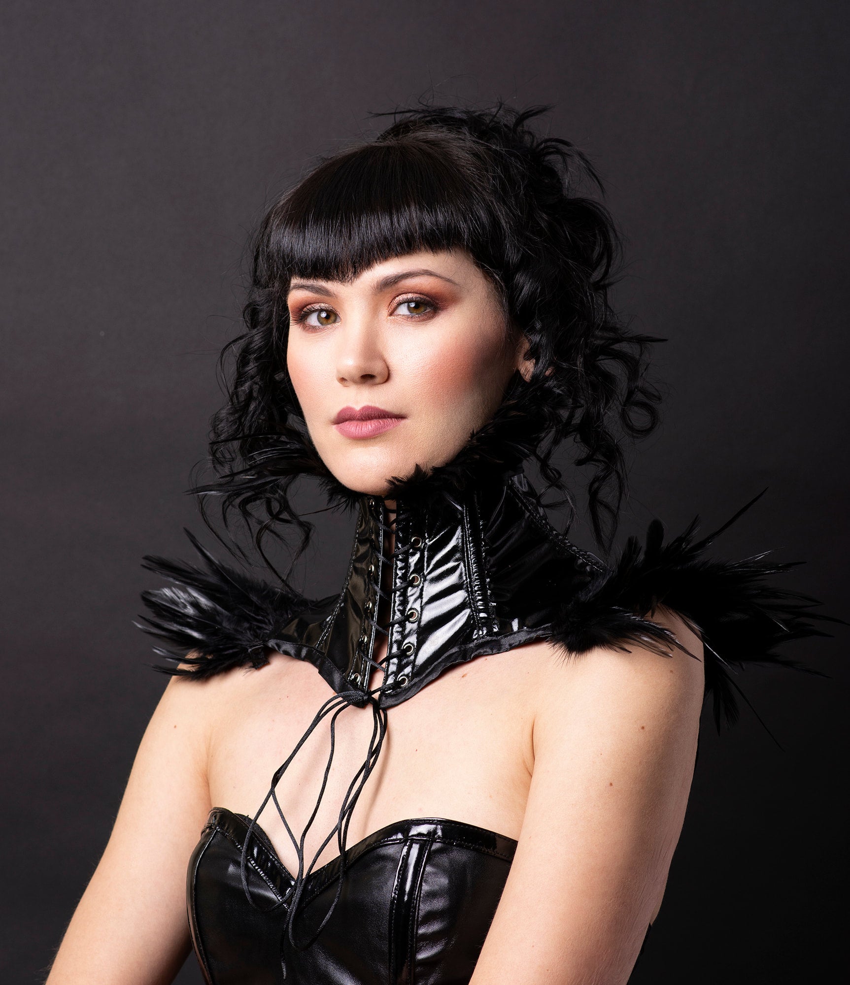 Black PVC and Feather Neck Corset | Decadent Designs