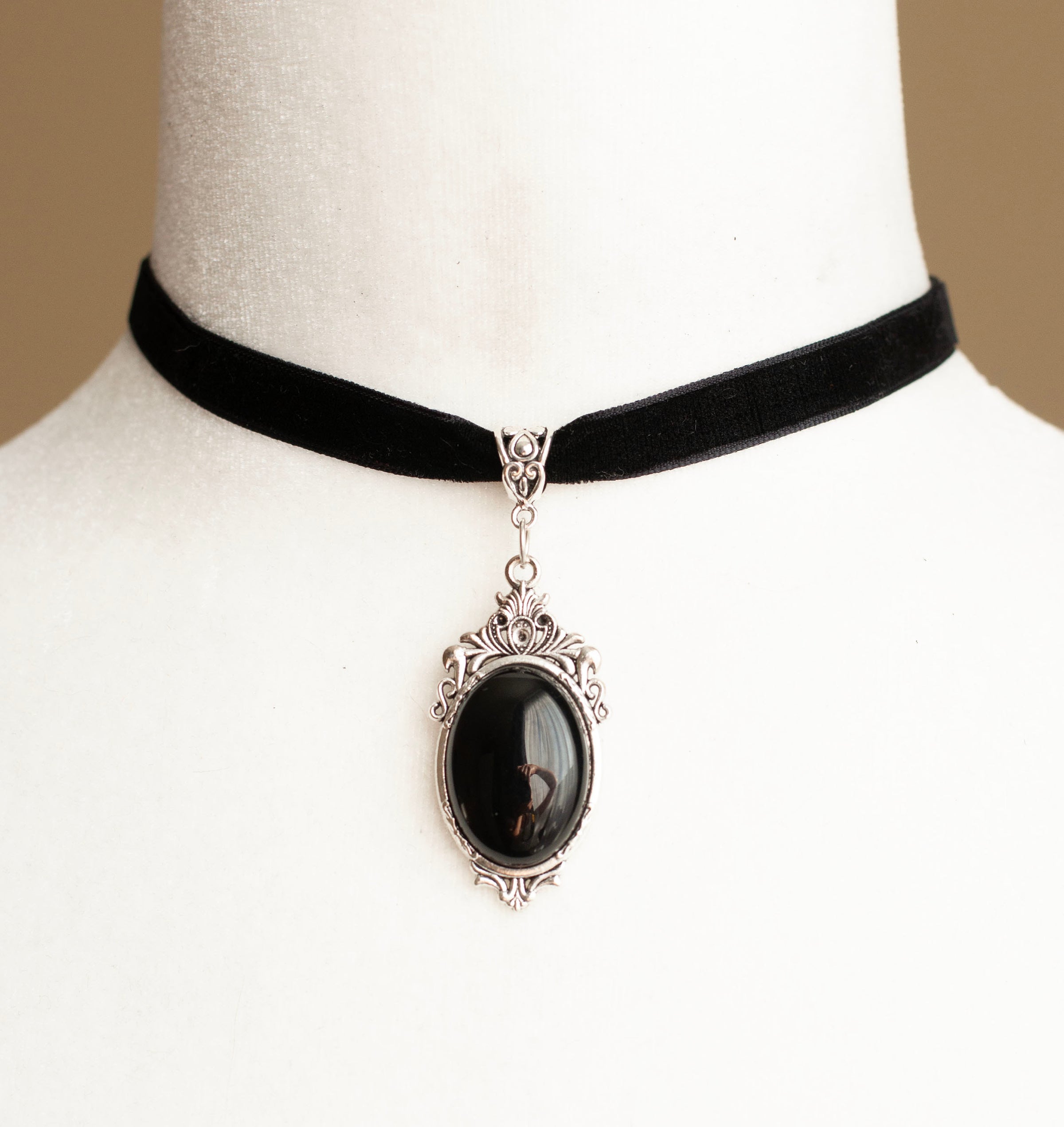 Black Velvet Choker with a Black Onyx pendant | Decadent Designs