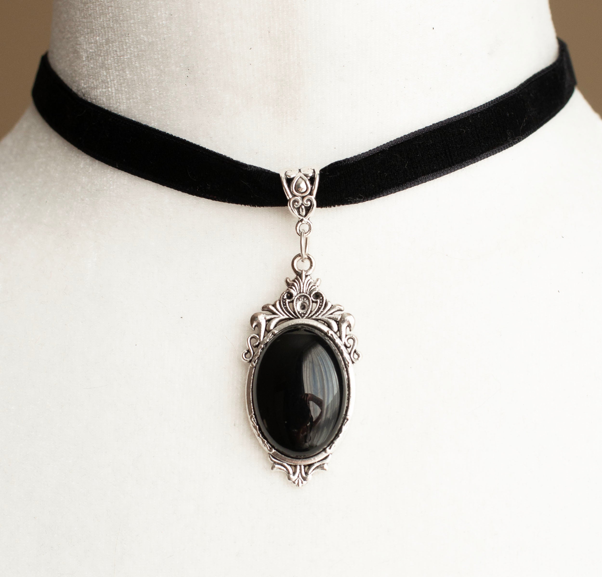 Black Velvet Choker with a Black Onyx pendant | Decadent Designs