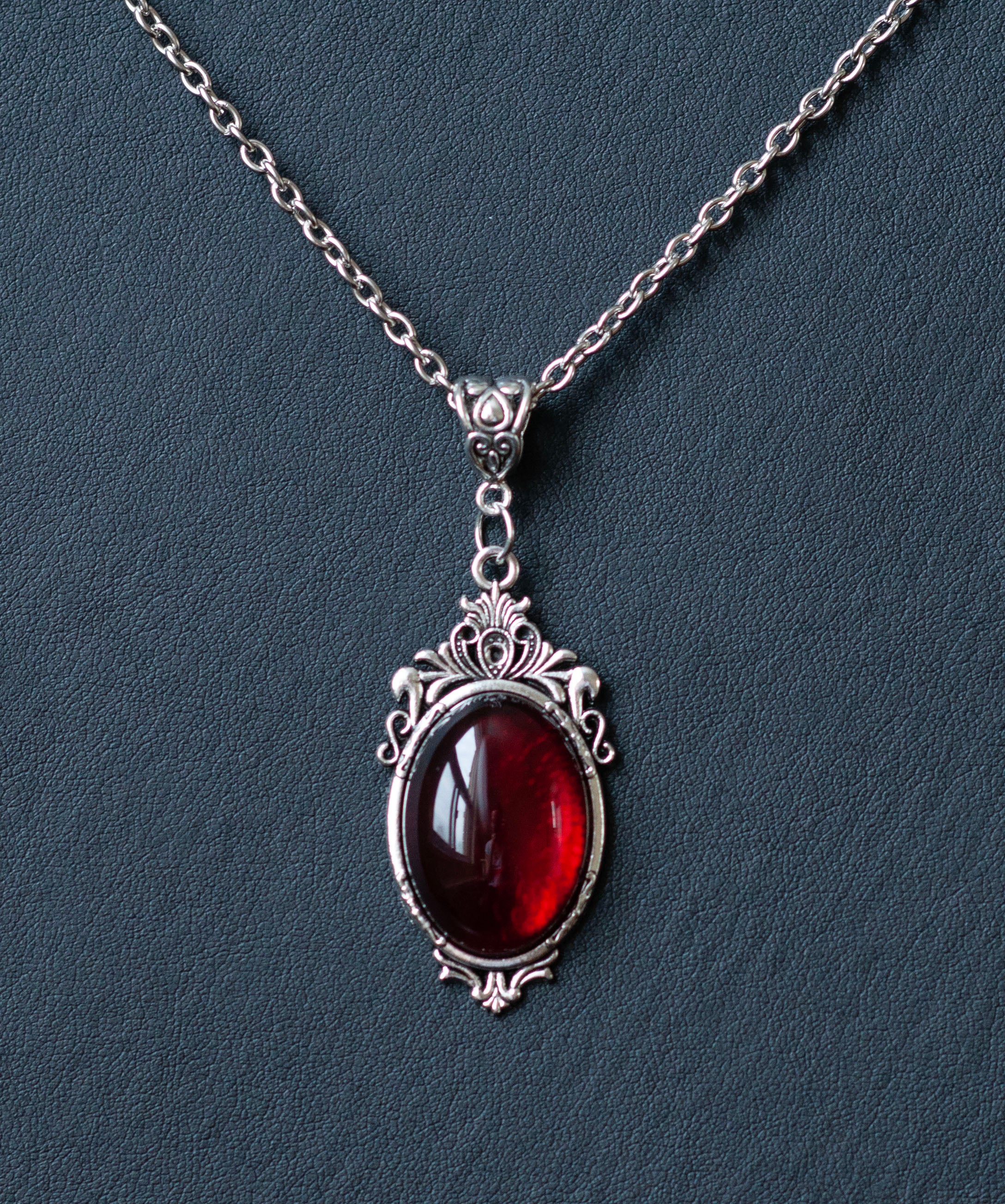 Gothic Victorian Cameo Necklace with Dark Red pendant Decadent
