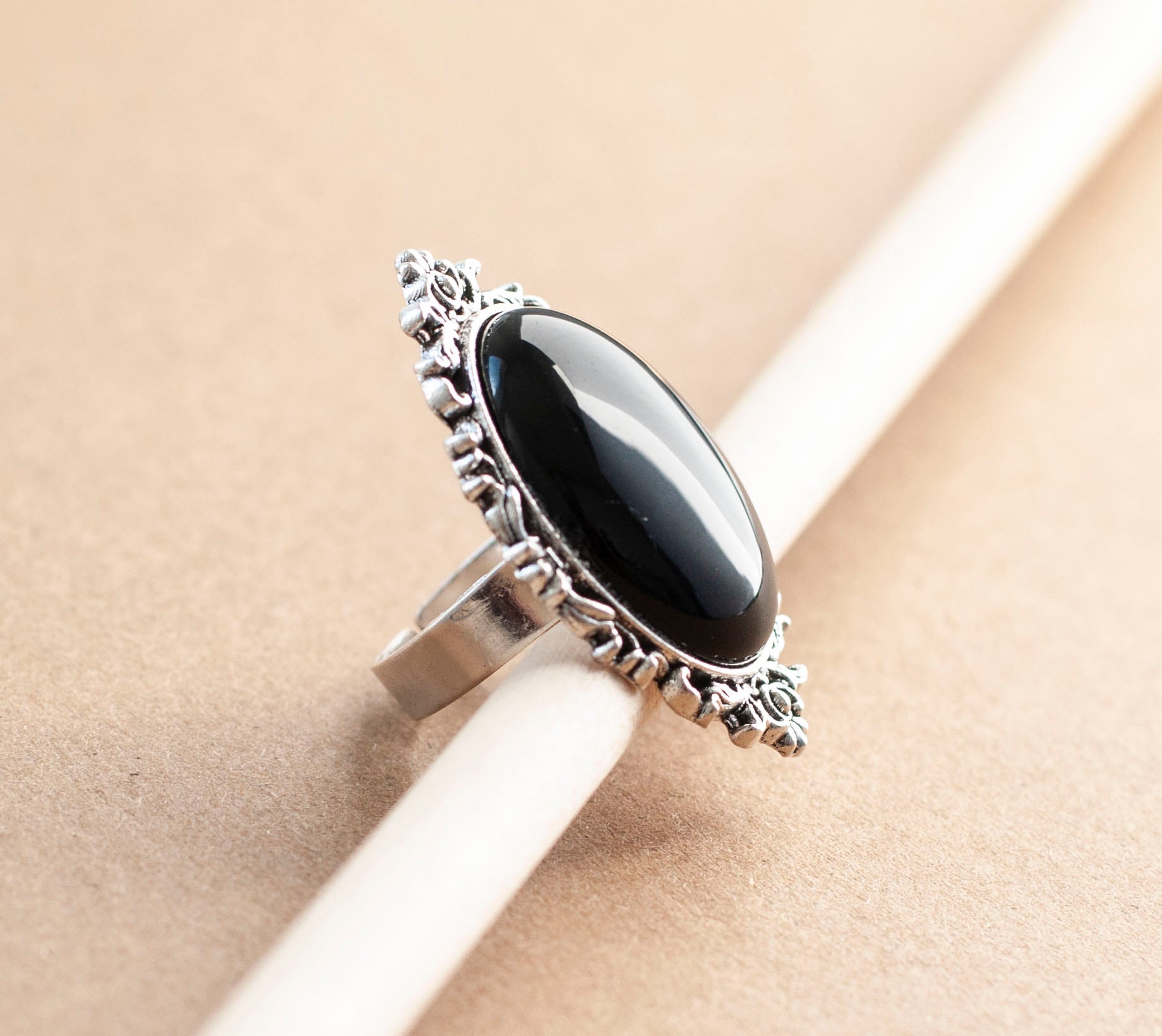 Black onyx filigree rings cheap