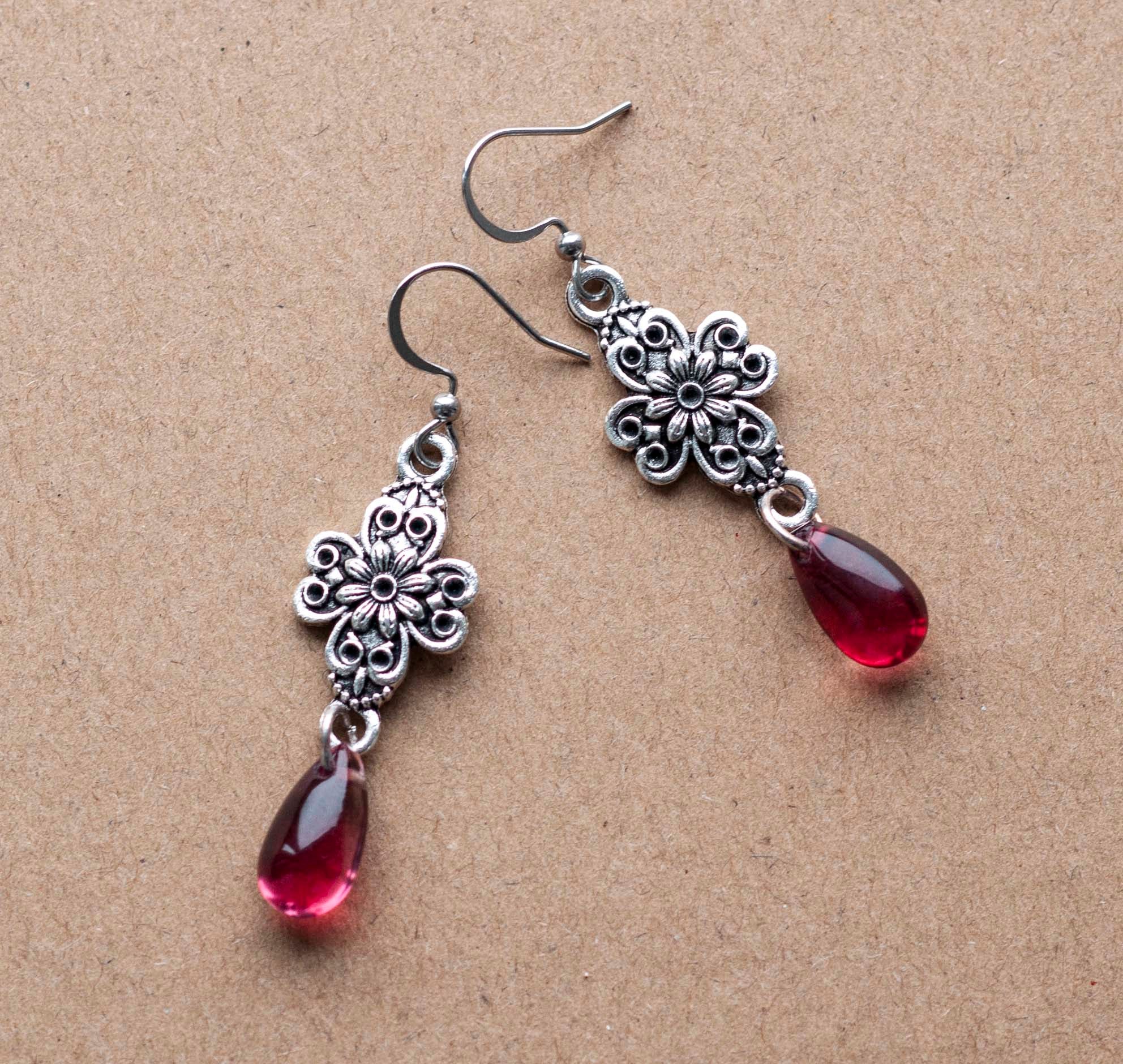 Red crystal dangle on sale earrings