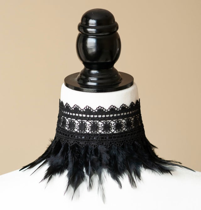 Black feather choker top