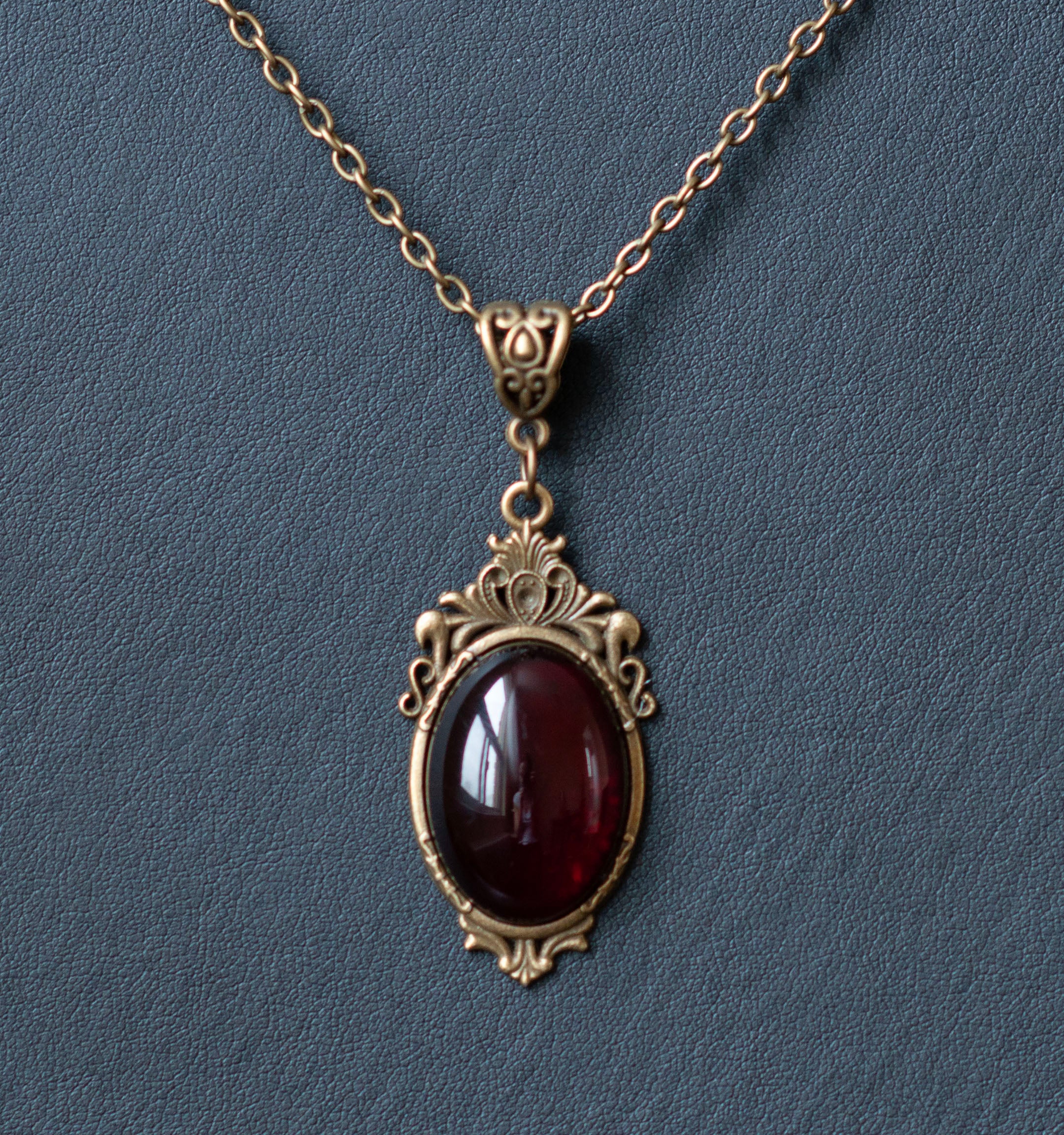 Gothic Victorian Cameo Necklace with Dark Red pendant Decadent Designs