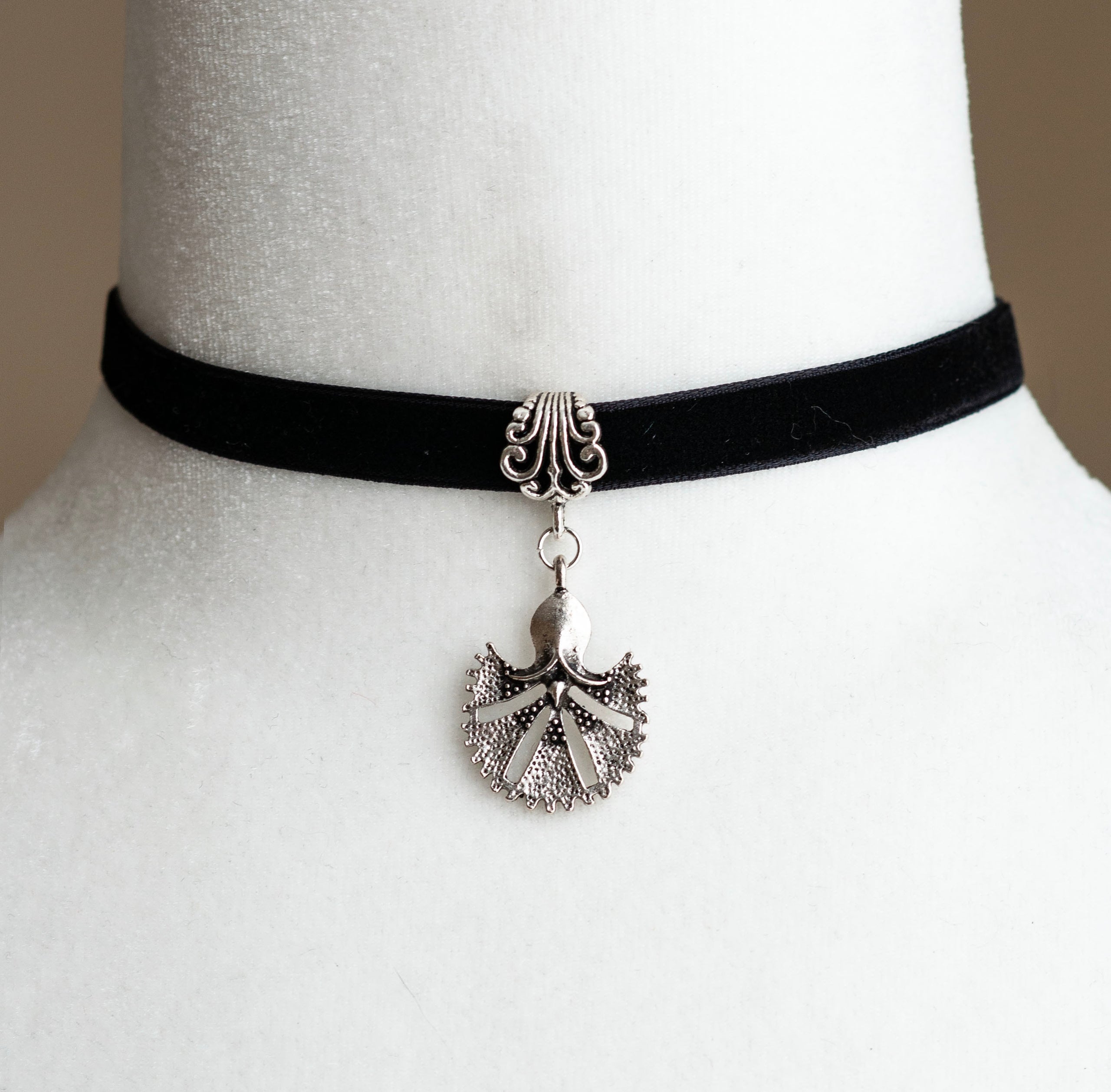 Black Velvet Choker with a Gearwheel Pendant Decadent Designs