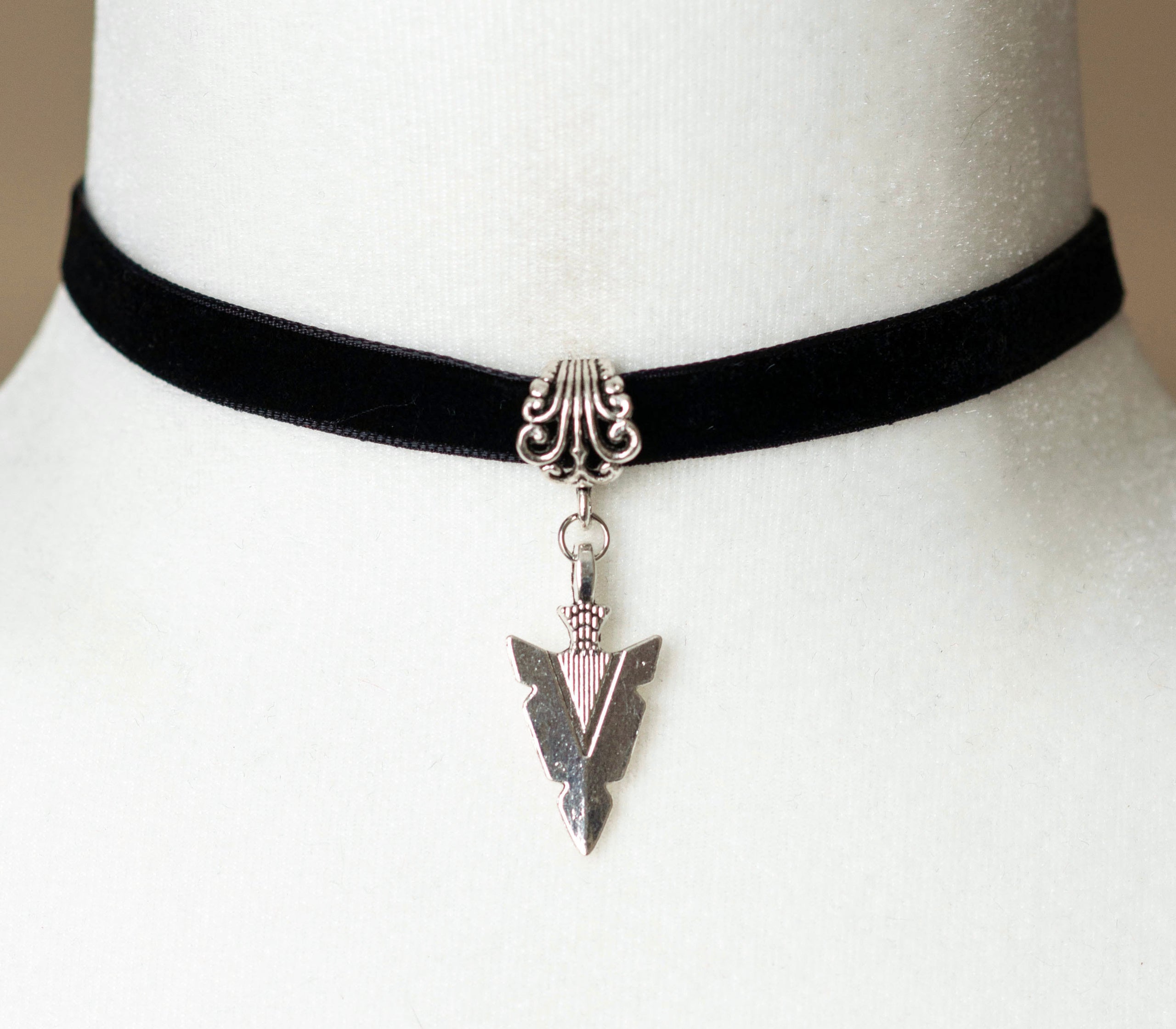 Black Velvet Choker with an Arrowhead Dagger Pendant Decadent