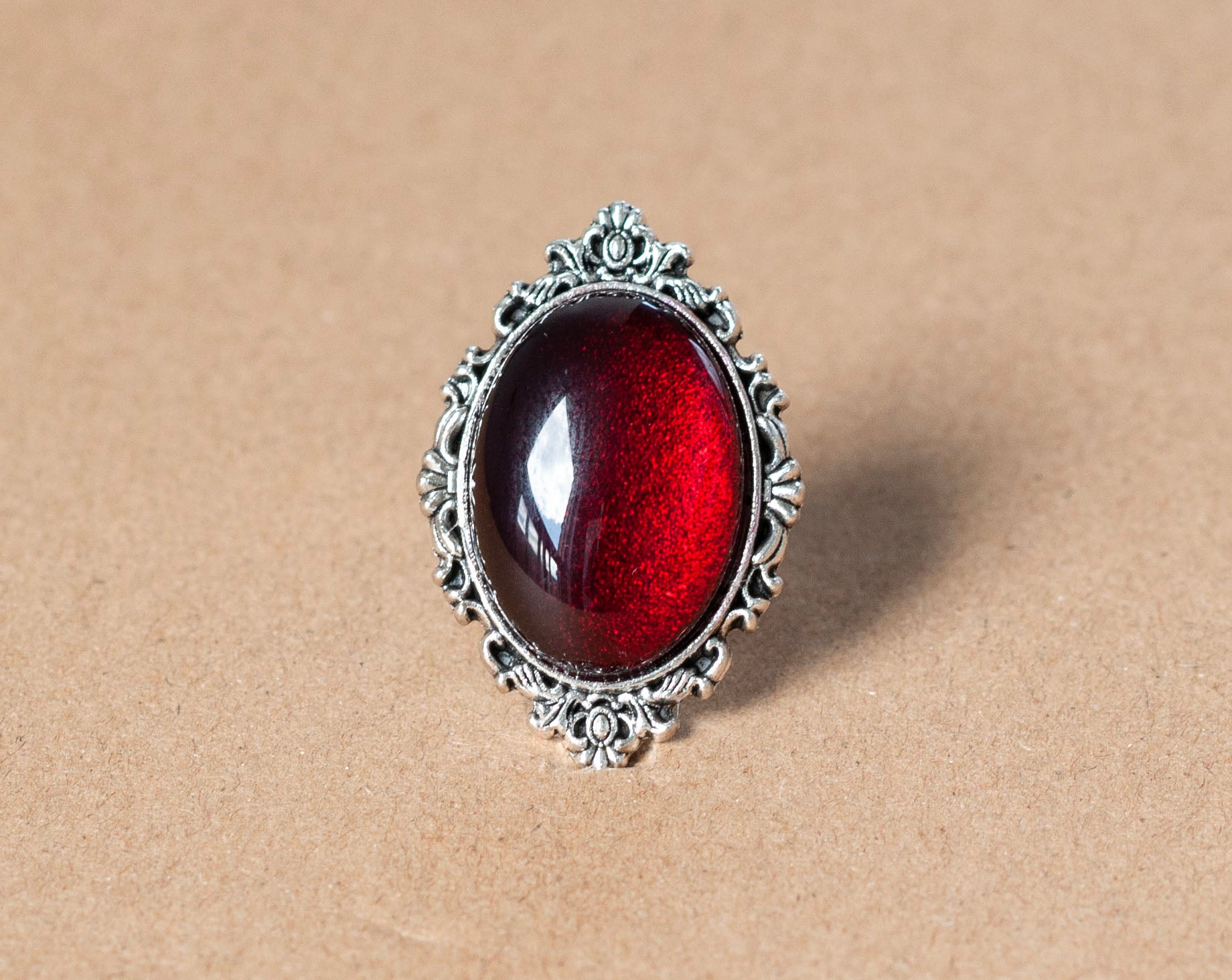Large Gothic Victorian Ring with Red Stone