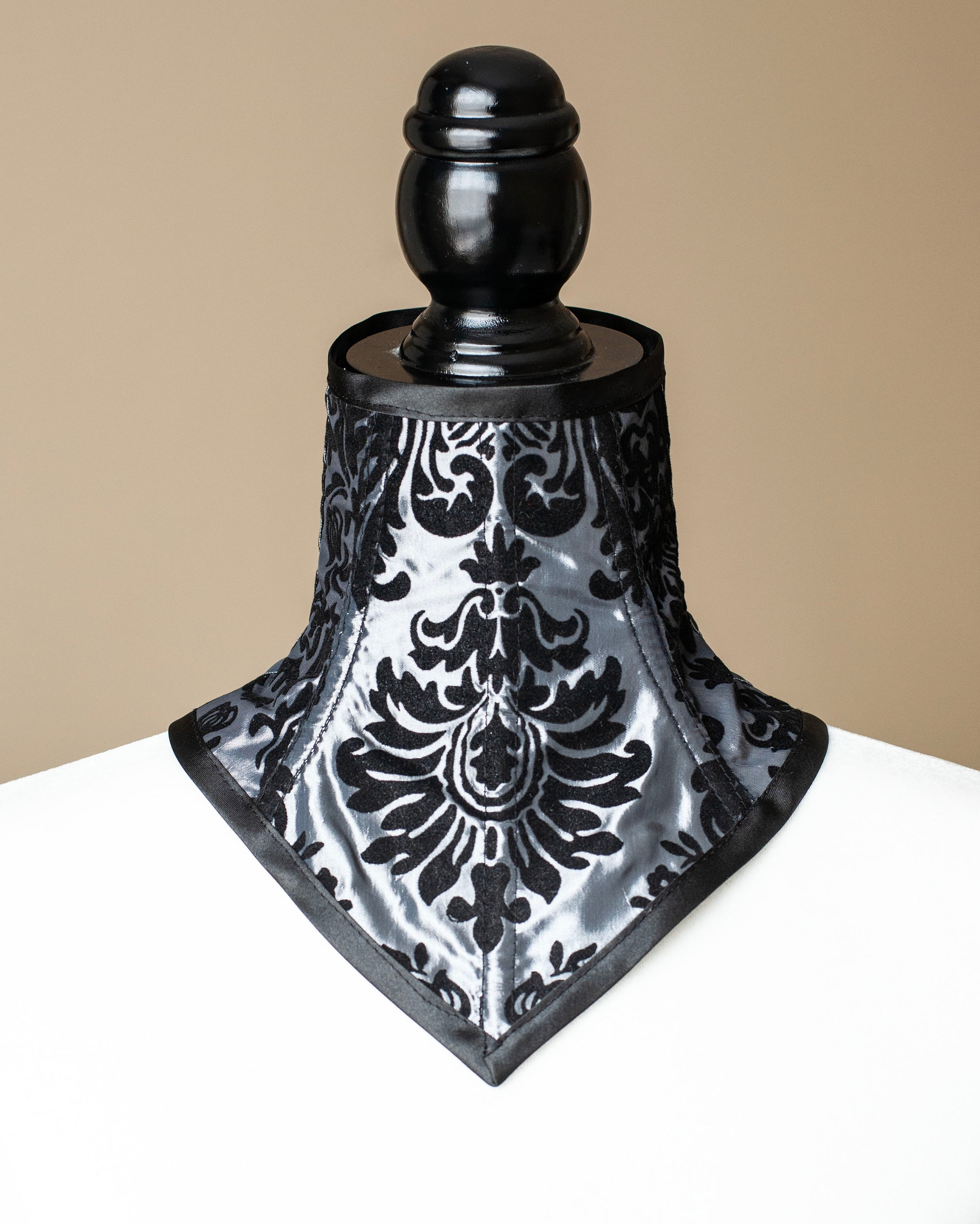 Black and Silver Demask Neck Corset-Steel Boned Posture Collar