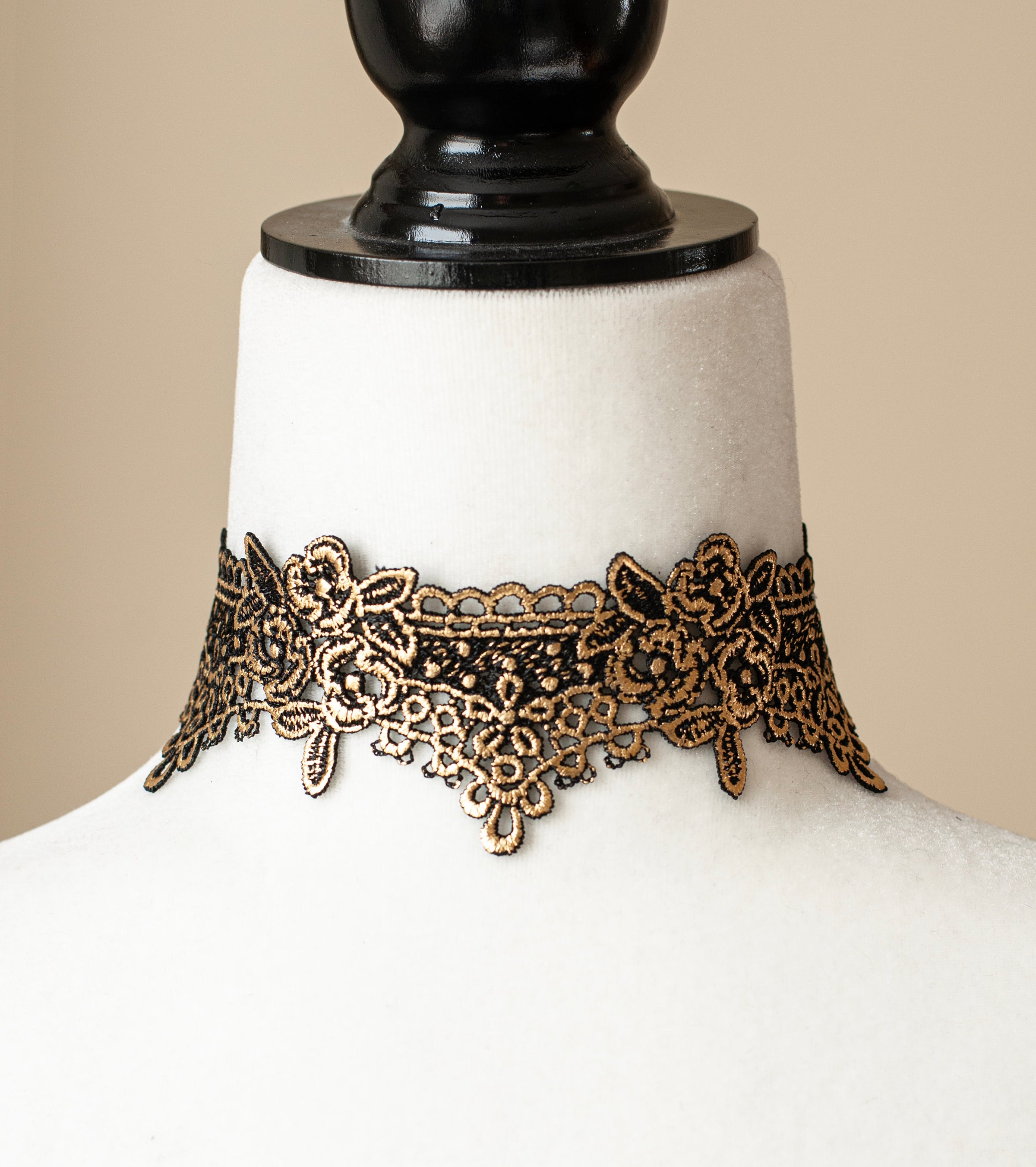 Gold and Black Lace Floral choker necklace Gothic Victorian Collar Decadent Designs